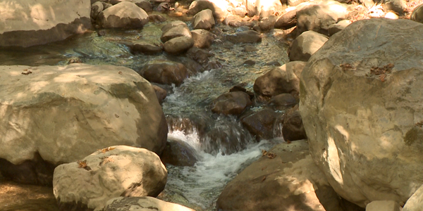 Um riacho correndo entre pedras